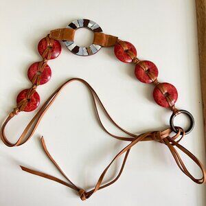Orange belt Mother of pearl/glue/leather/metal belt Women's belt size M/L